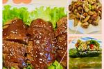 素🉑海带卷饭、清炒滑子菇、黑椒素肉
