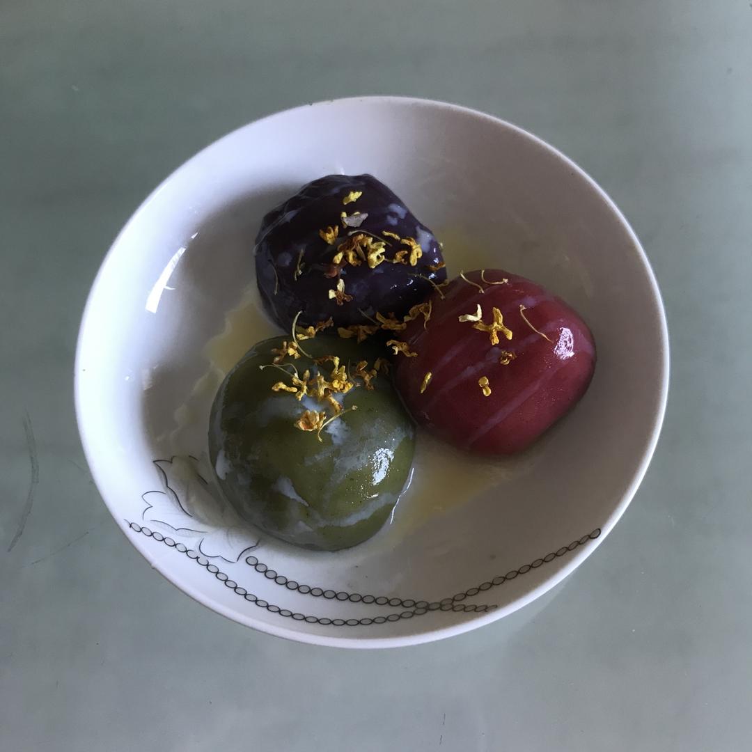 简单易做颜值高--三色糯米团子（抹茶、红曲粉）