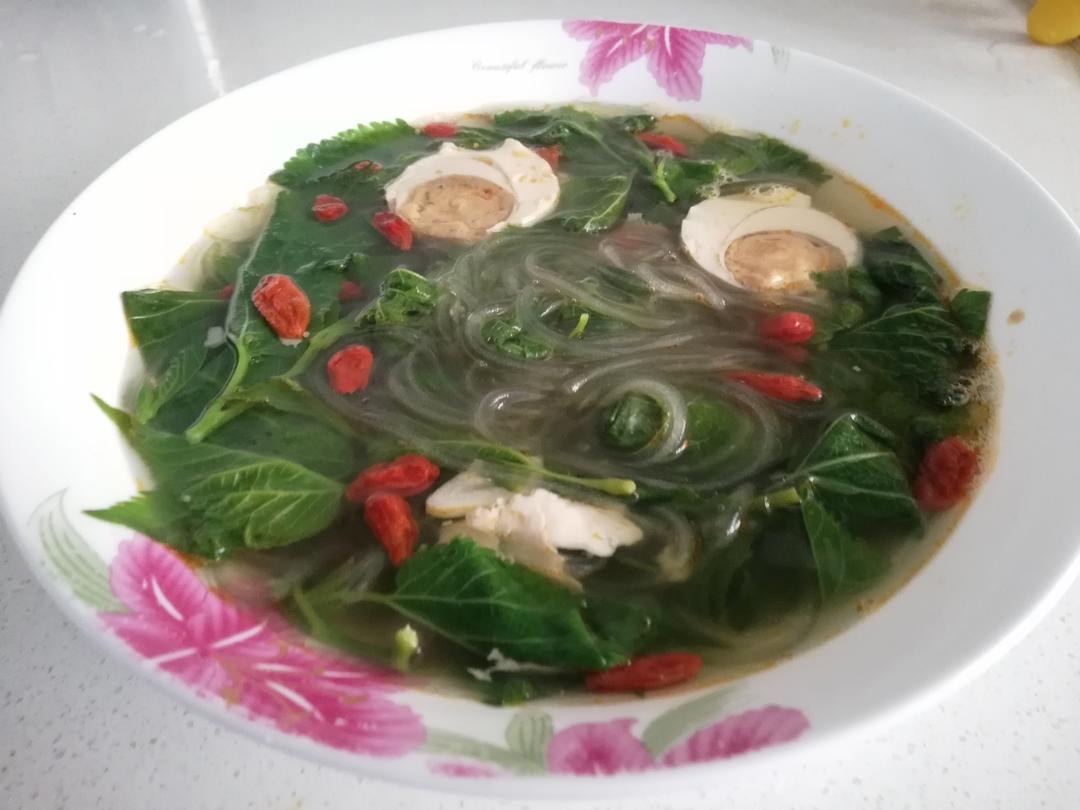 桑杞山药粉丝咸蛋汤