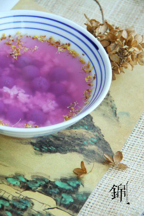 桂花紫薯酒酿圆子的做法