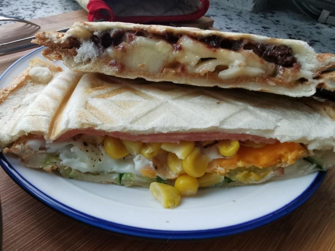 综合口味帕尼尼和辣肉松三明治