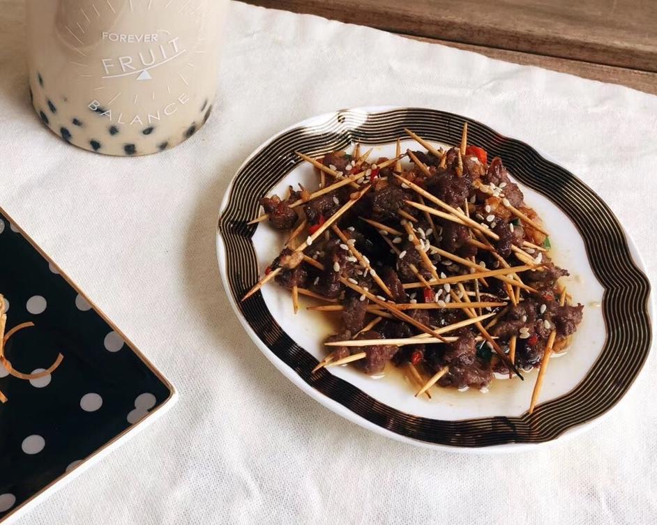 超快手牙签牛肉的做法