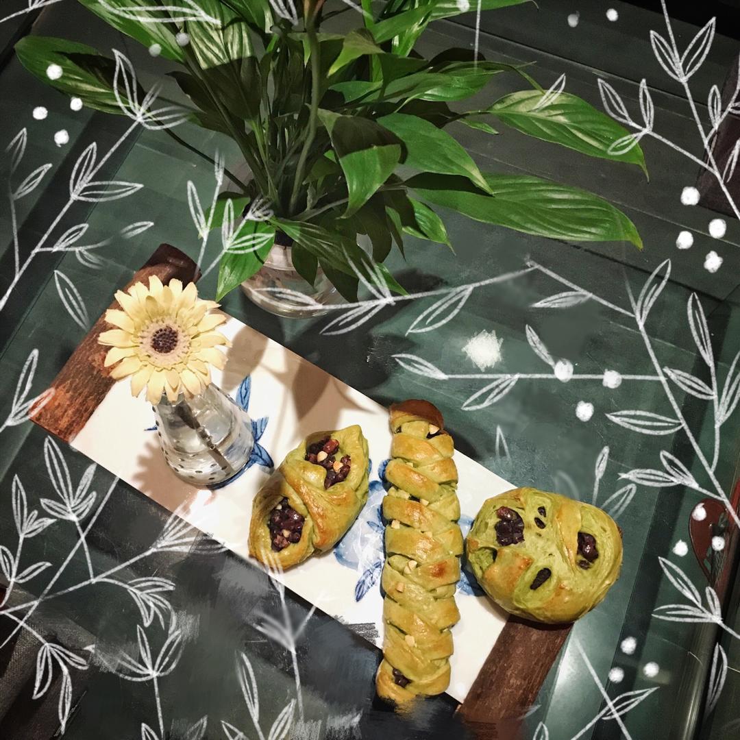 抹茶红豆面包