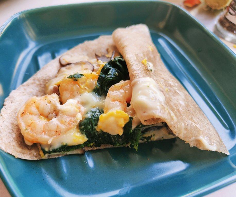 爆浆芝士虾仁菠菜口蘑蛋饼