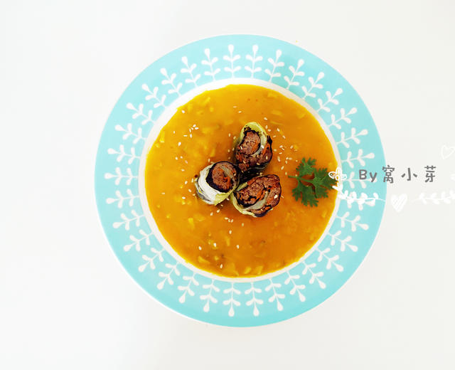 宝宝辅食：清蒸牛肉海苔包菜卷+南瓜蘑菇汤—清淡的“轻”蔬料理，提高夏日食欲！的做法