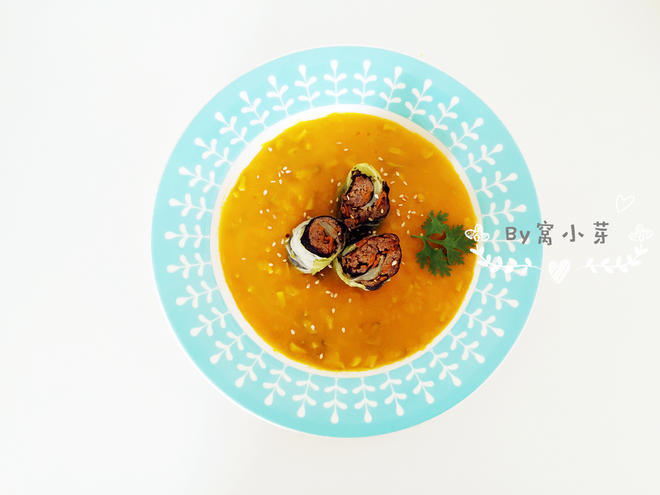 宝宝辅食：清蒸牛肉海苔包菜卷+南瓜蘑菇汤—清淡的“轻”蔬料理，提高夏日食欲！的做法