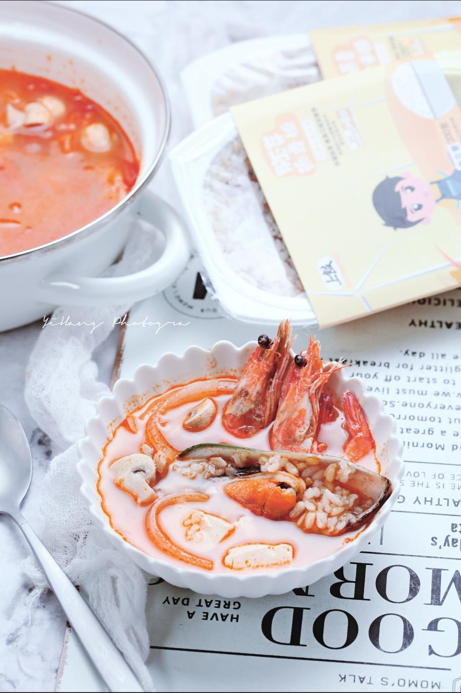 【冬阴功汤泡饭【上饭微波米饭】的做法步骤图】yh小与_下厨房