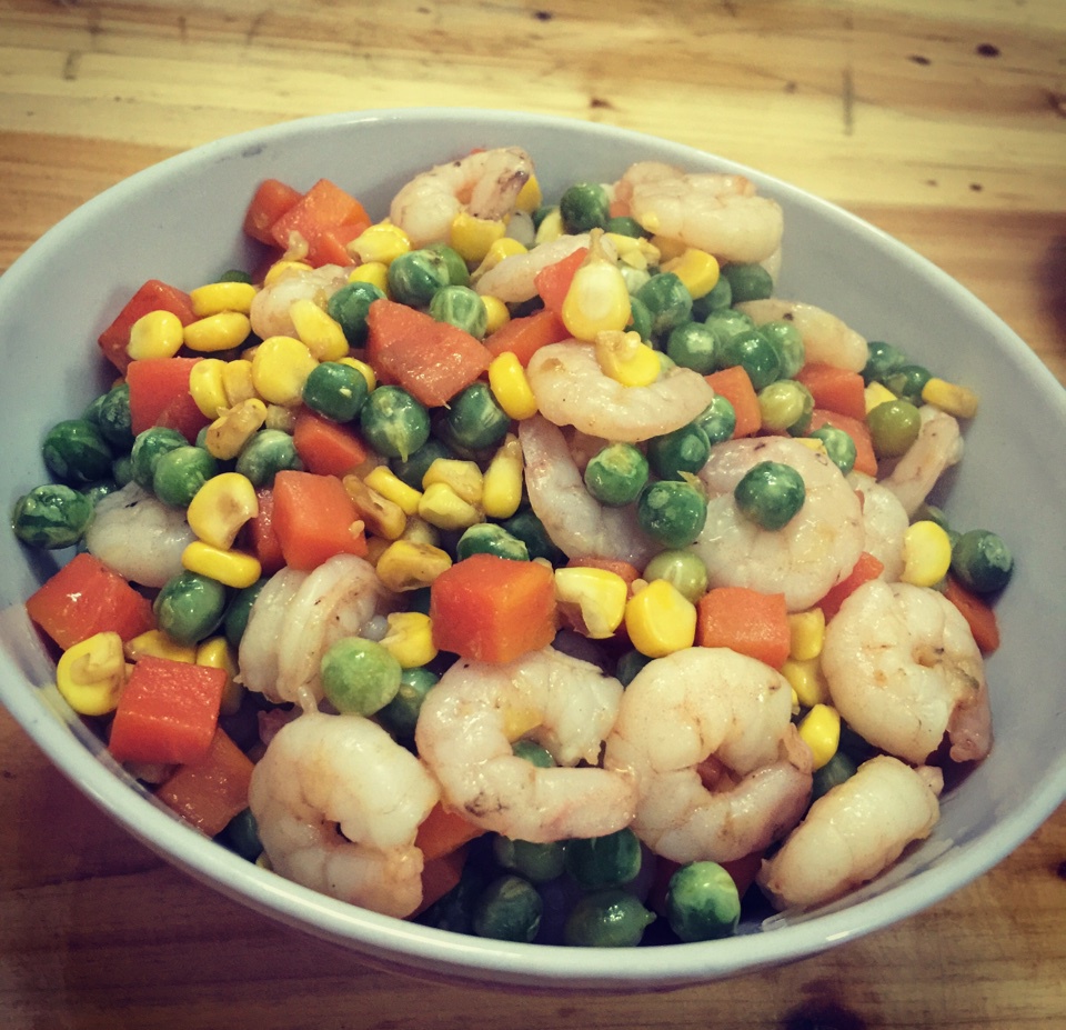玉米豌豆胡萝卜炒虾仁