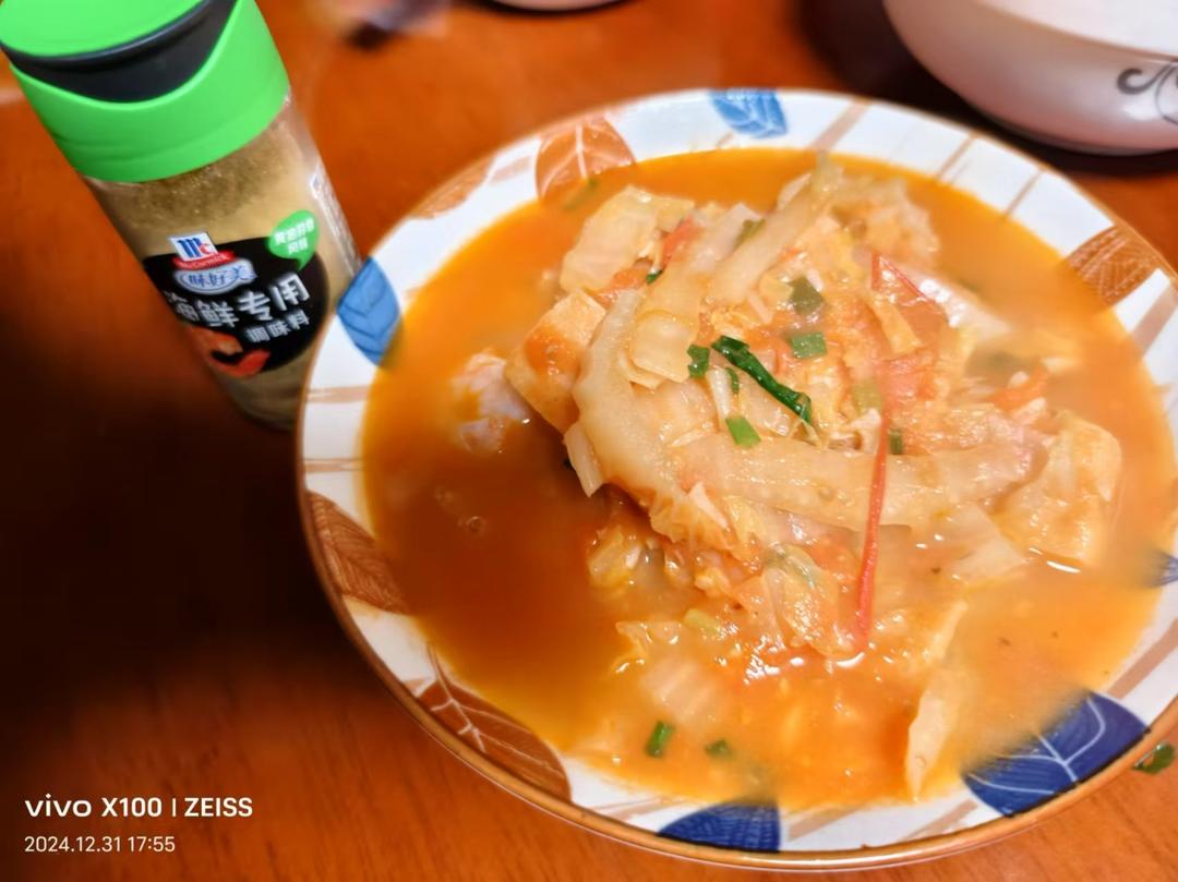 番茄白菜虾仁冻豆腐