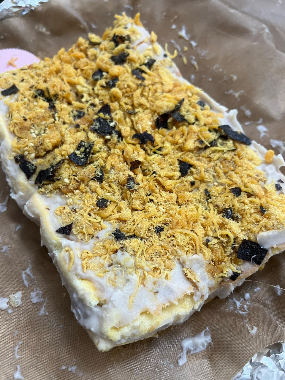 芋泥肉松贝贝蛋糕｜快手0失败|常温蛋糕｜无需奶油