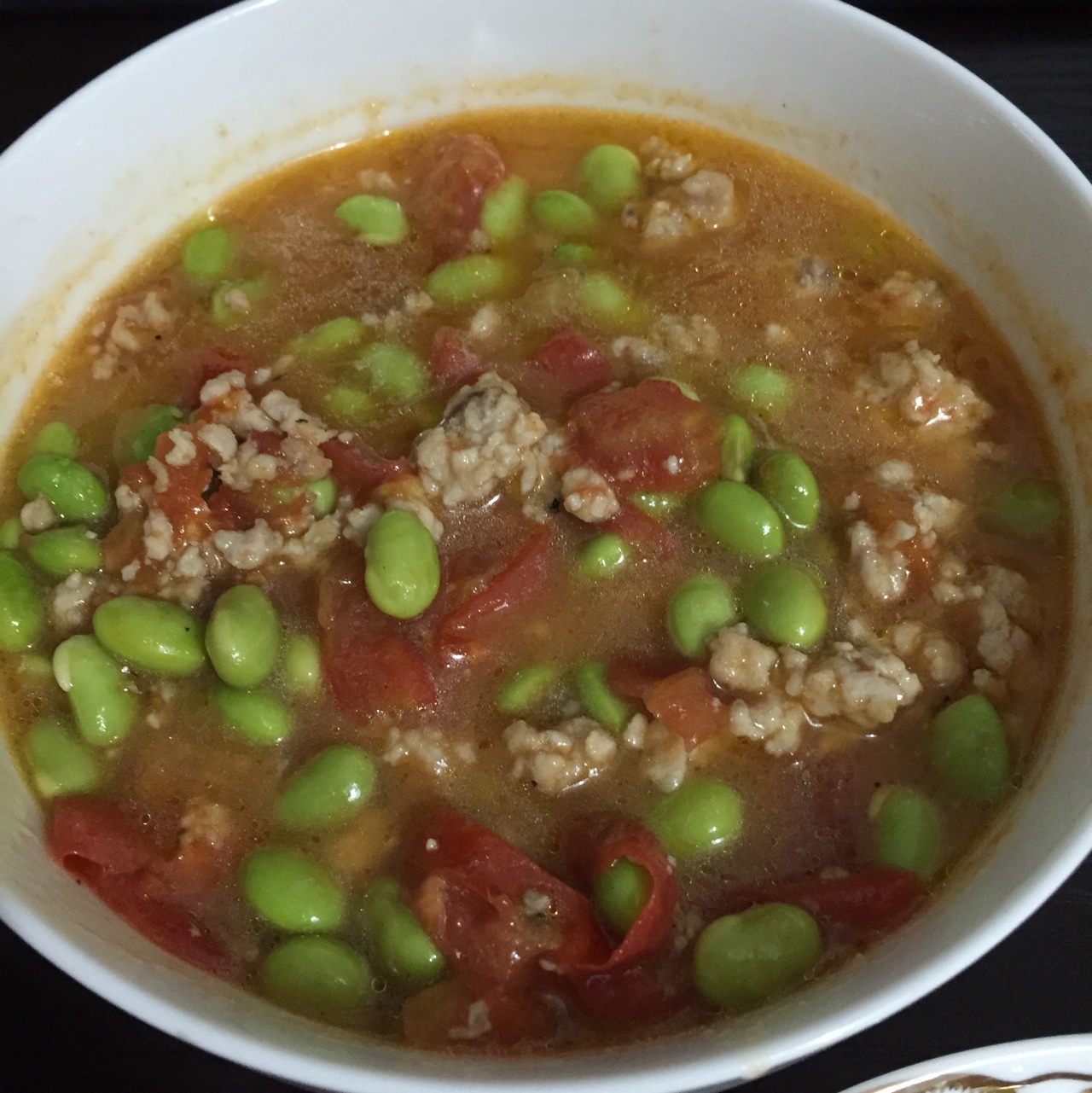 肉末番茄烧毛豆