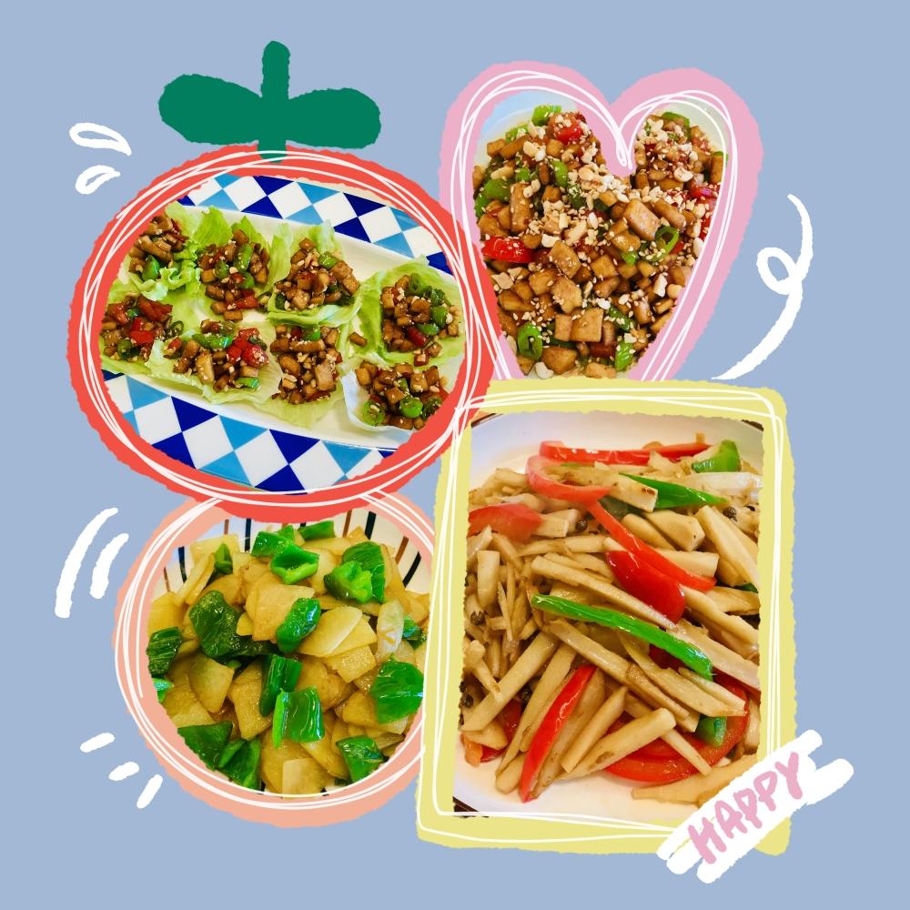 素🉑脆炒藕丝，香辣豆干，青椒土豆片的做法