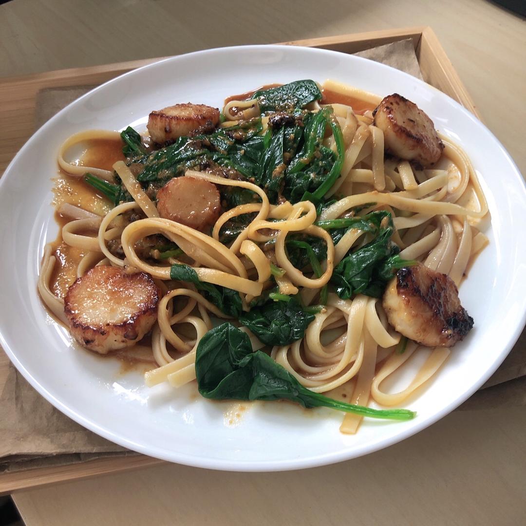 味增扇贝+麻酱意面