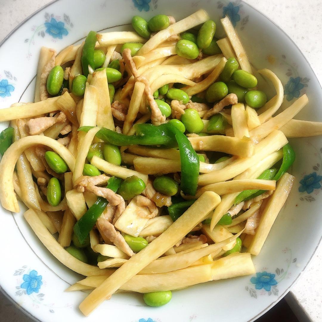 茭白毛豆炒肉丝