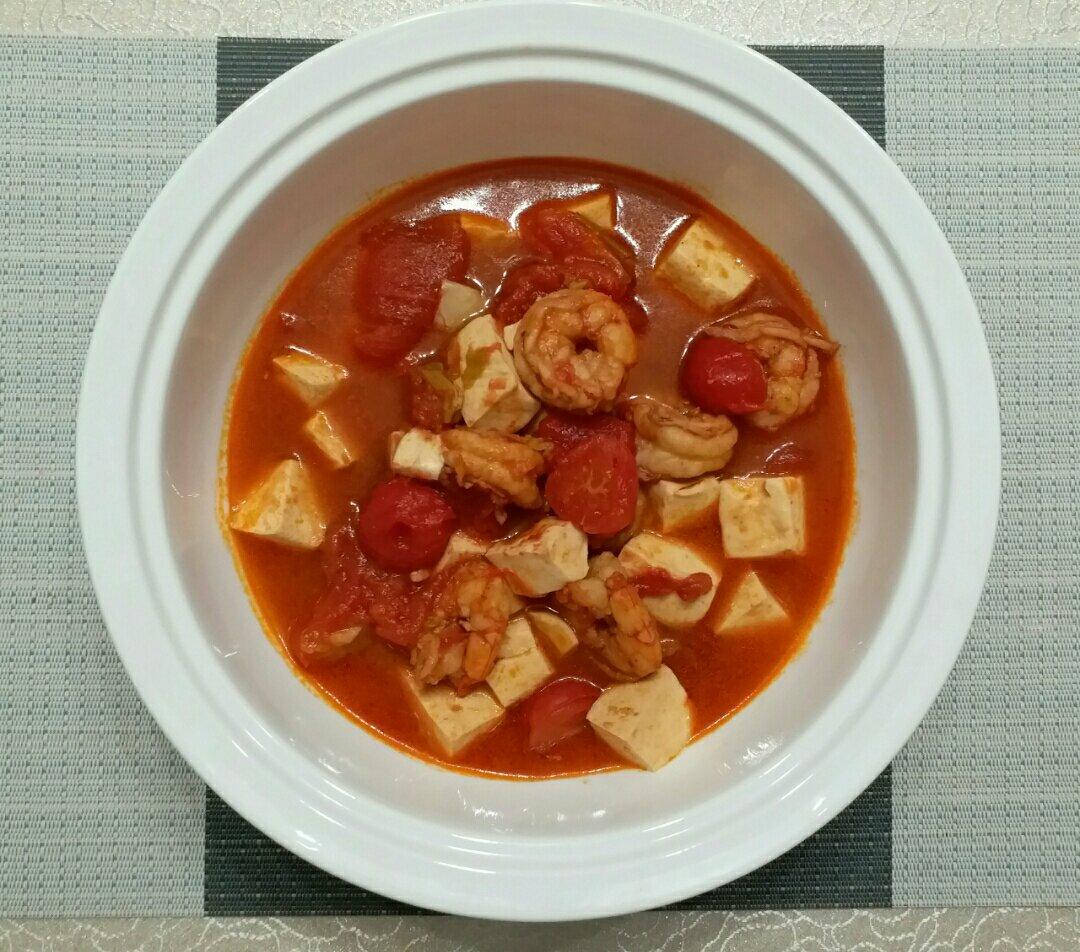 番茄虾仁豆腐煲