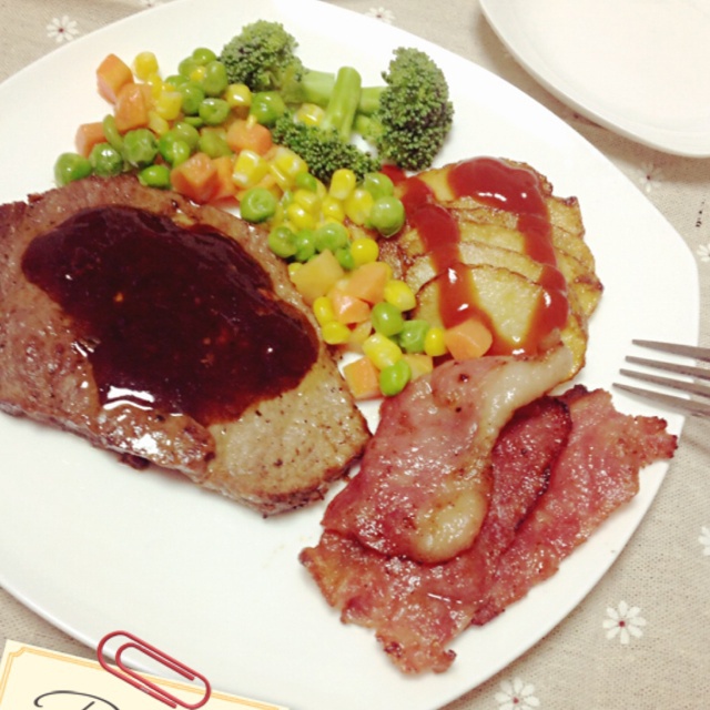 黑椒牛排（配土豆/鸡蛋，意面/蔬菜）