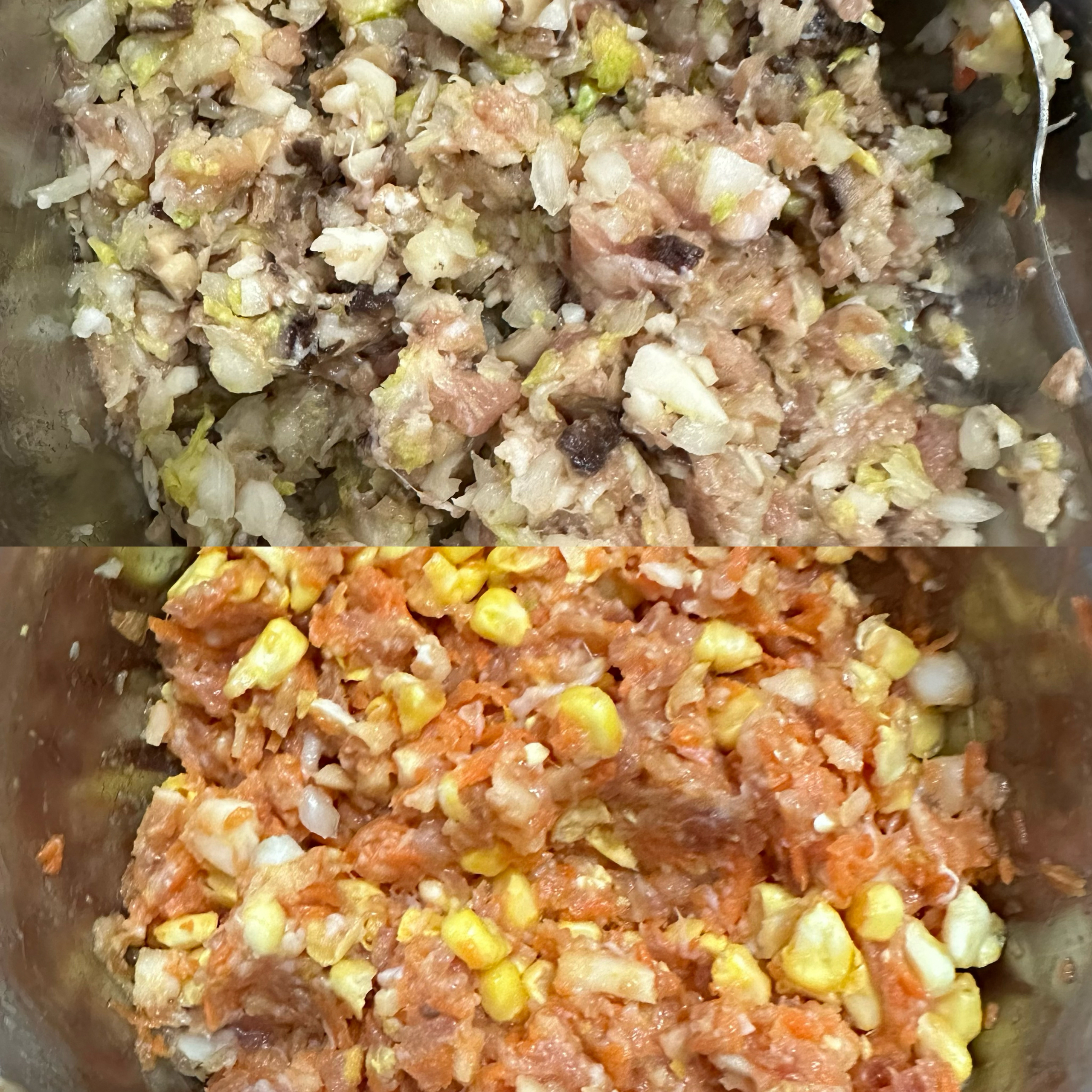 玉米马蹄胡萝卜馅、白菜香菇马蹄馅饺子的做法