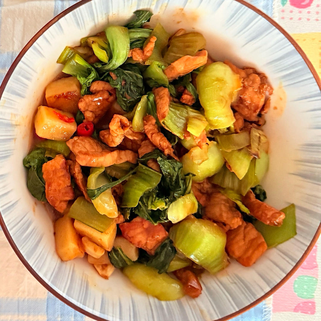 青菜肉片炒年糕