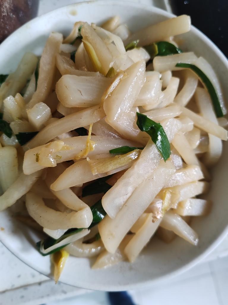 蒜苗炒白萝卜片(素菜)