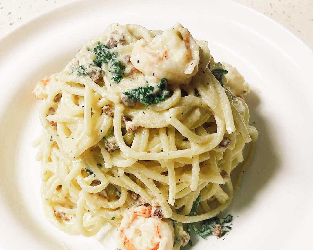 豆·奶油意面｜spaghetti carbonara｜cream spaghetti