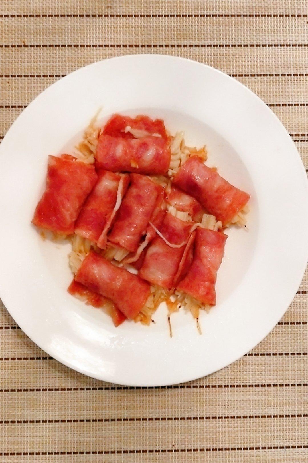 香煎培根金针菇卷