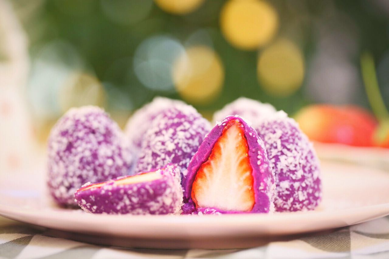 紫薯草莓大福  宝宝辅食食谱的做法