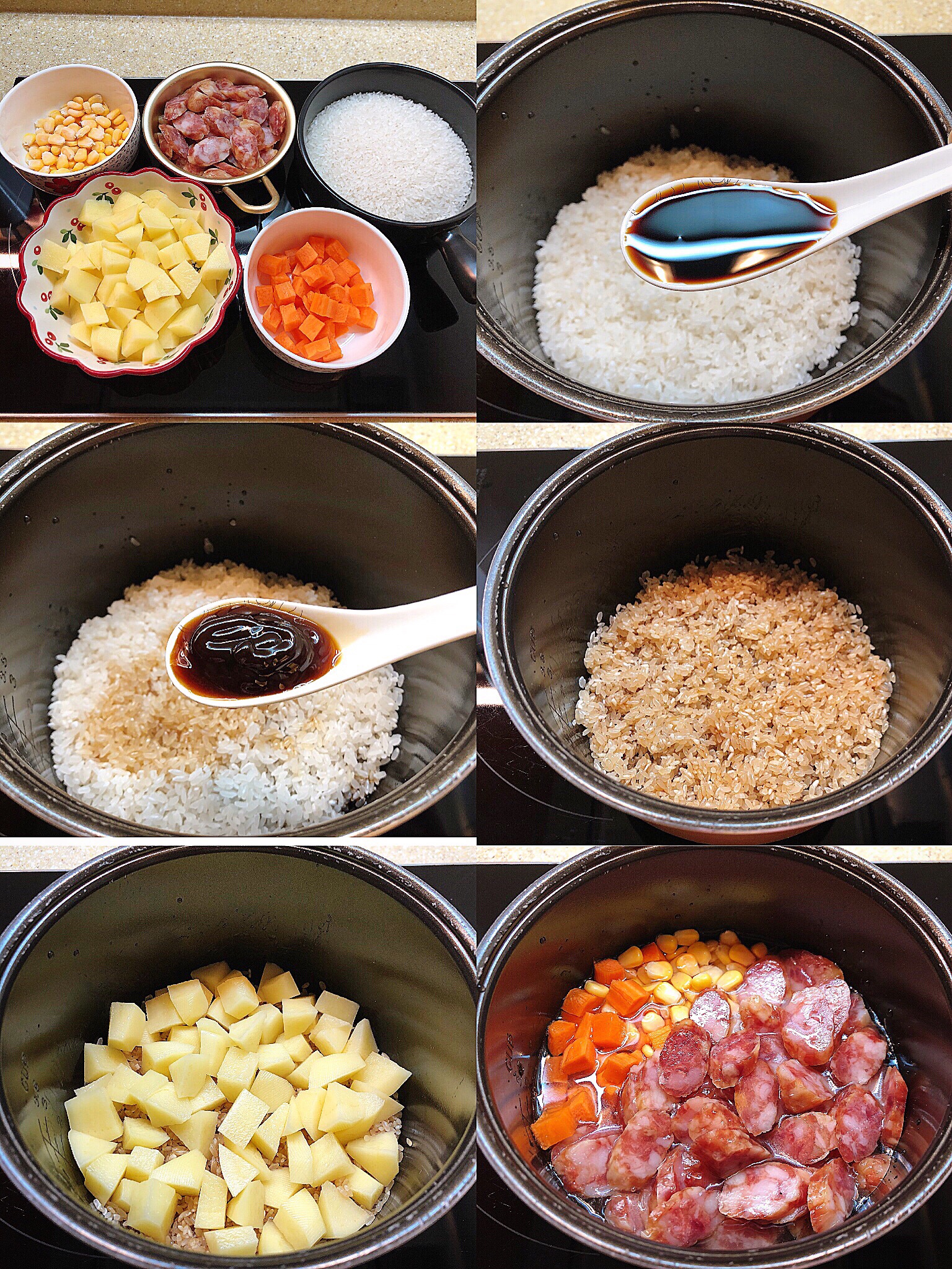 电饭锅香肠土豆焖饭的做法 步骤1