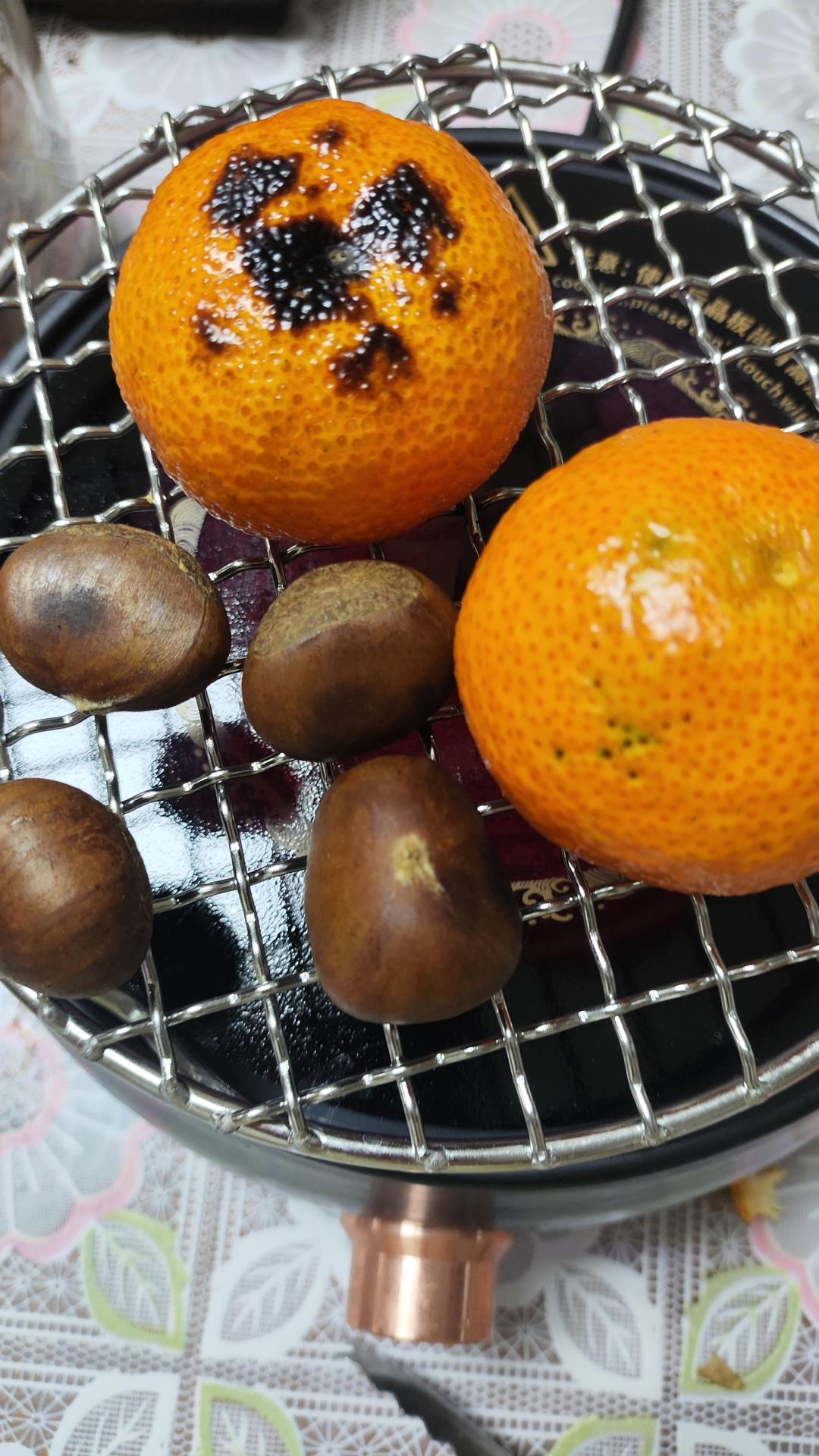 电陶炉烤橘子.板栗