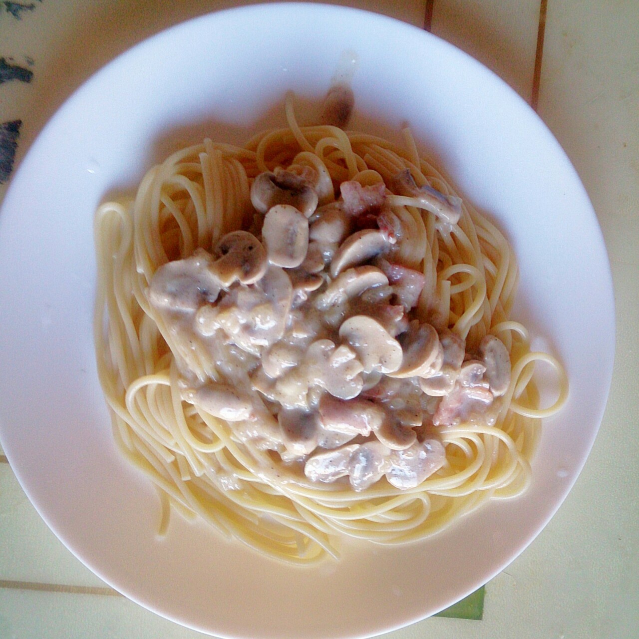 白汁蘑菇培根意粉