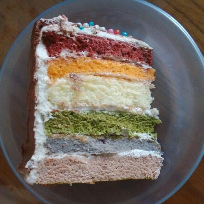 彩虹蛋糕 纯天然无食用色素版 八寸一片蛋糕的做法步骤图 爱朝爱夕 下厨房