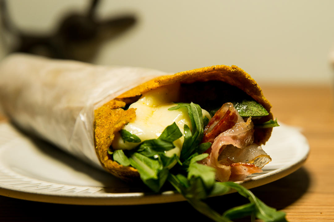 生酮低碳-万能大饼无蛋配方，10分钟搞定。培根芝士牛油果卷饼，彩椒牛排卷饼的做法