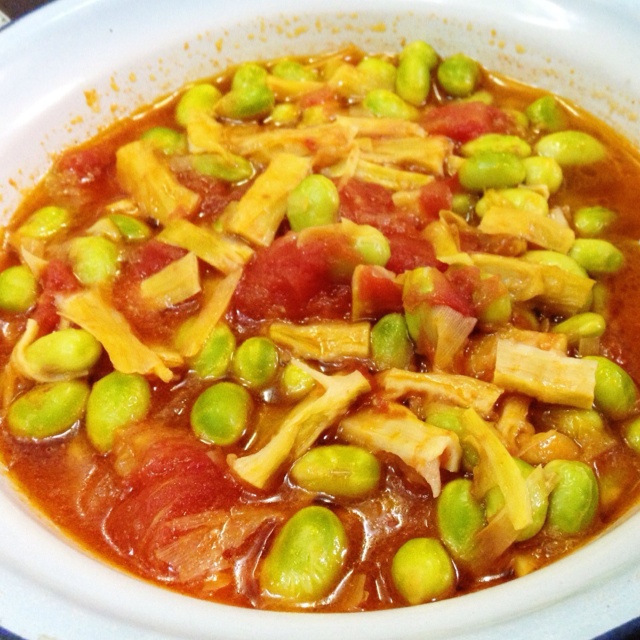肉末番茄烧毛豆