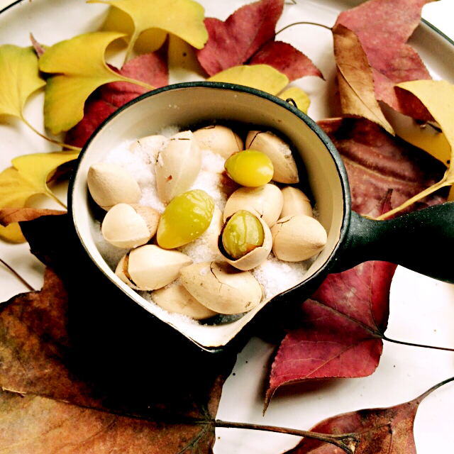 盐焗白果 木西西比做的盐焗白果 赞 白果 ,盐(细