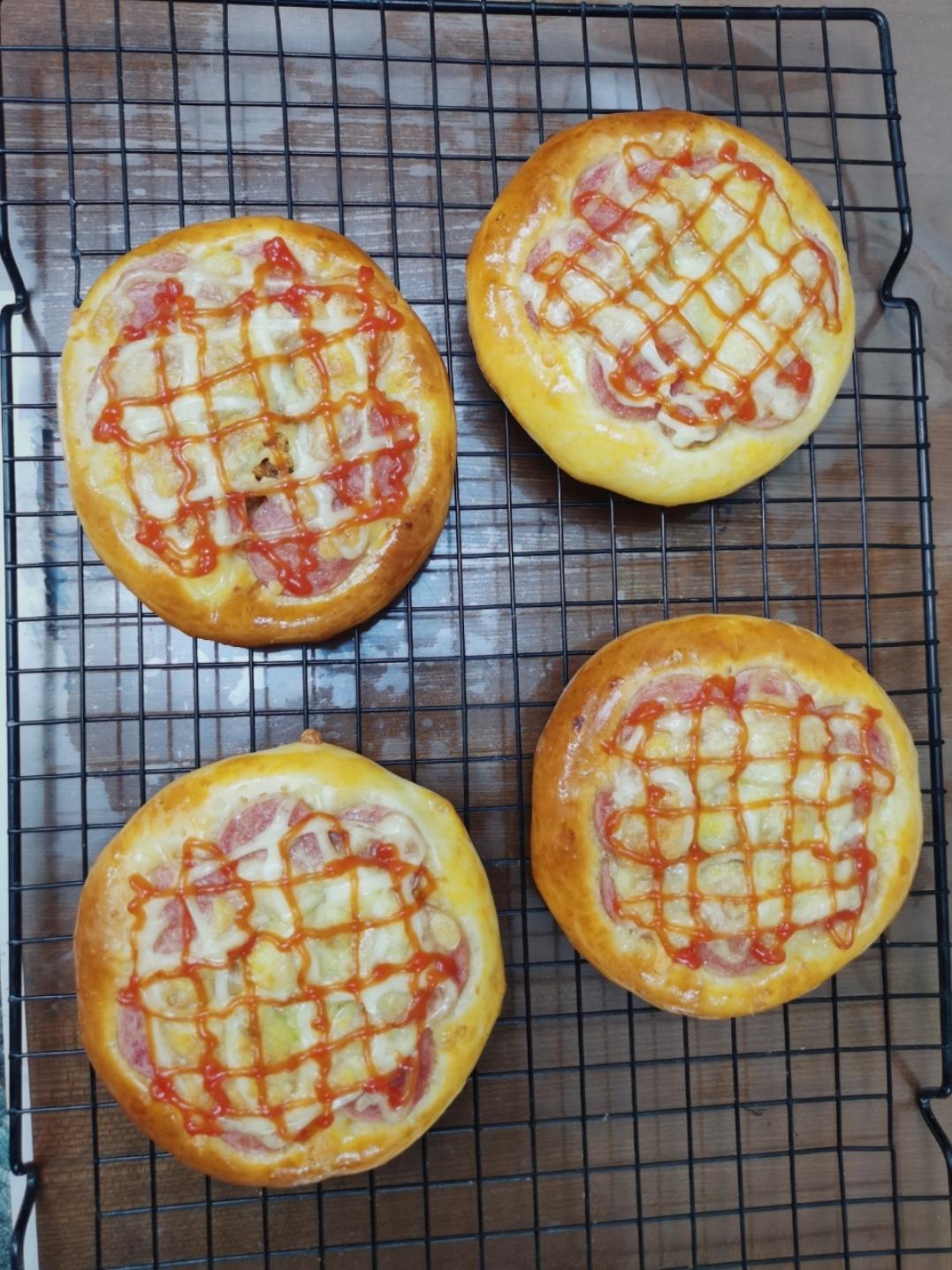🍕快手简单｜一次发酵｜可可爱爱火腿披萨小面包｜学生早餐