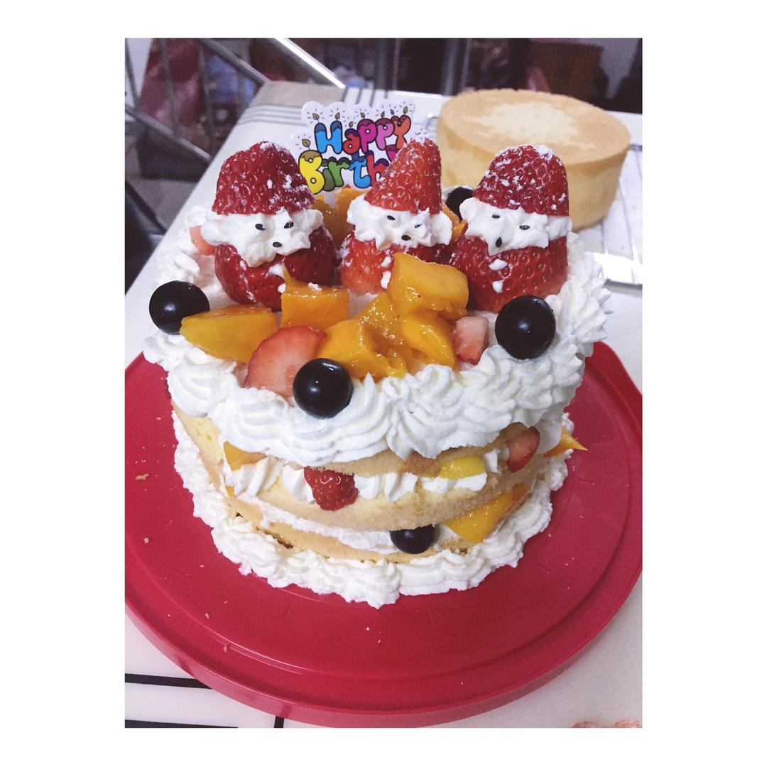 圣诞草莓雪人 红丝绒戚风裸蛋糕