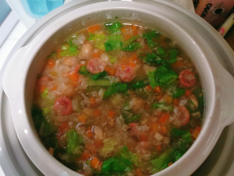 好喝的咸粥-蔬菜巴沙鱼粥的做法 步骤5