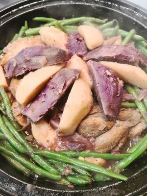 小羊腿紫薯芋头豆角塔吉锅的做法 步骤9