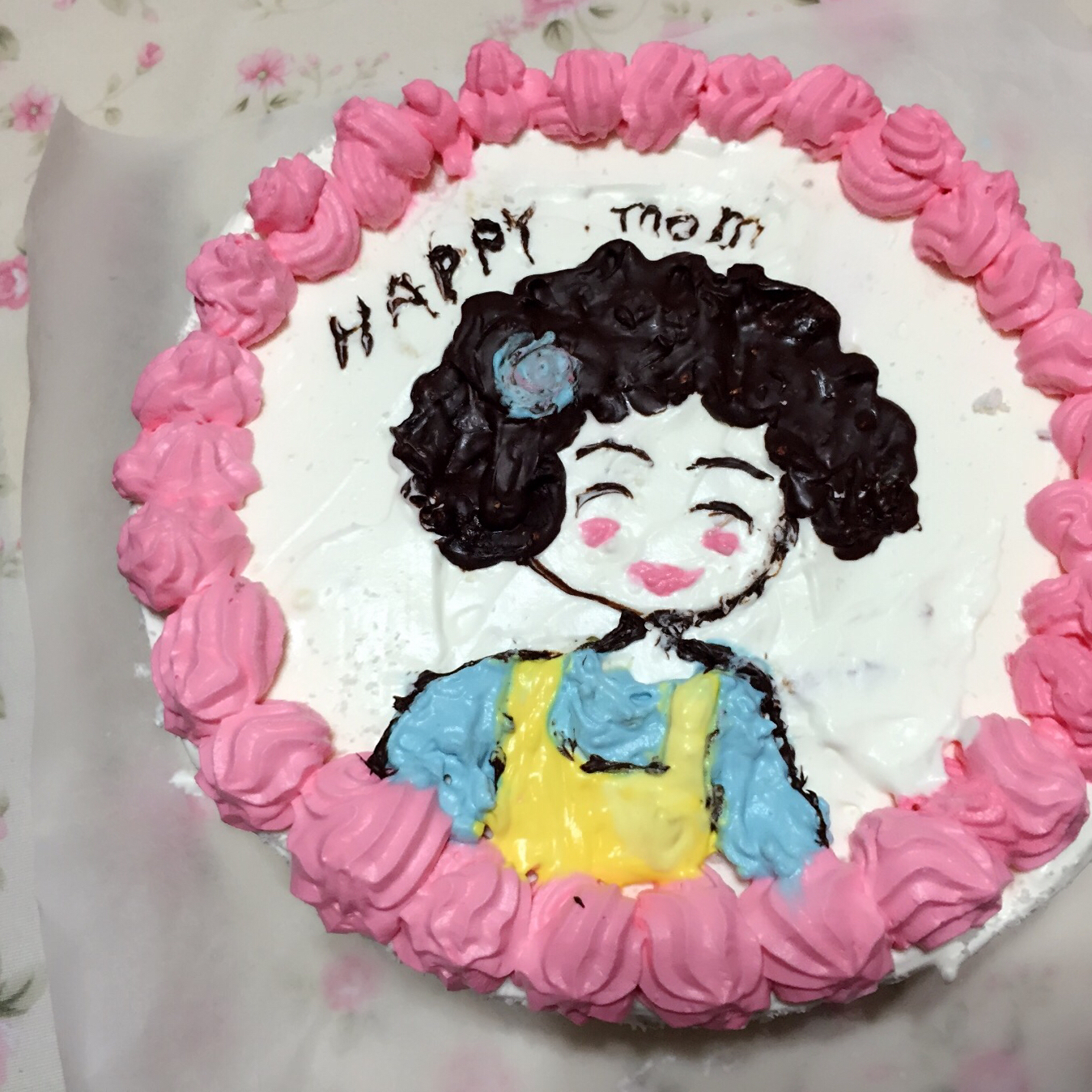 小丸子妈妈生日蛋糕（奶油转印）