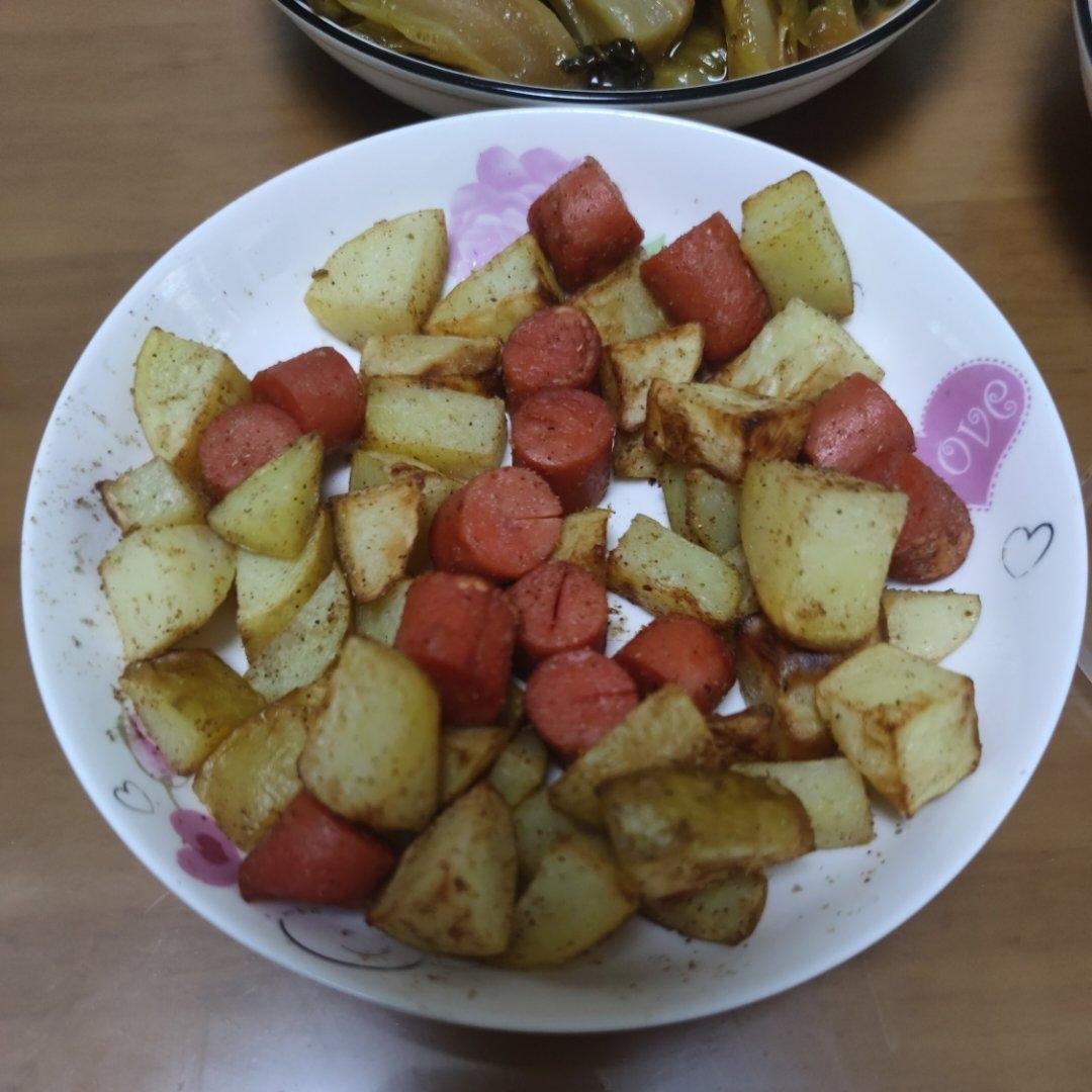 空气炸锅 孜然土豆香肠