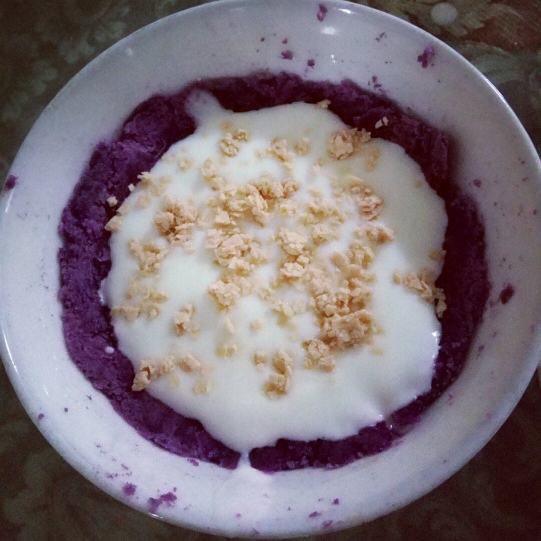 【酸奶果仁紫薯泥】简易甜点 瘦身健胃