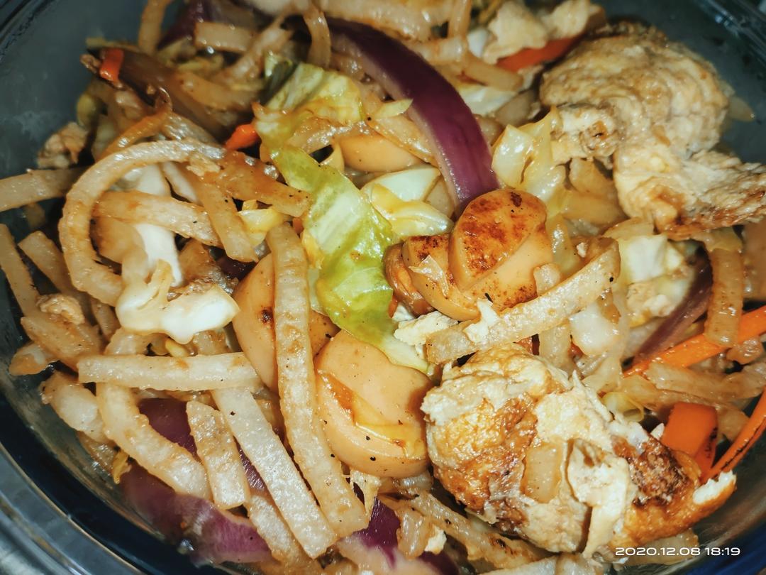 超级好吃的蛋炒饼丝便当的做法