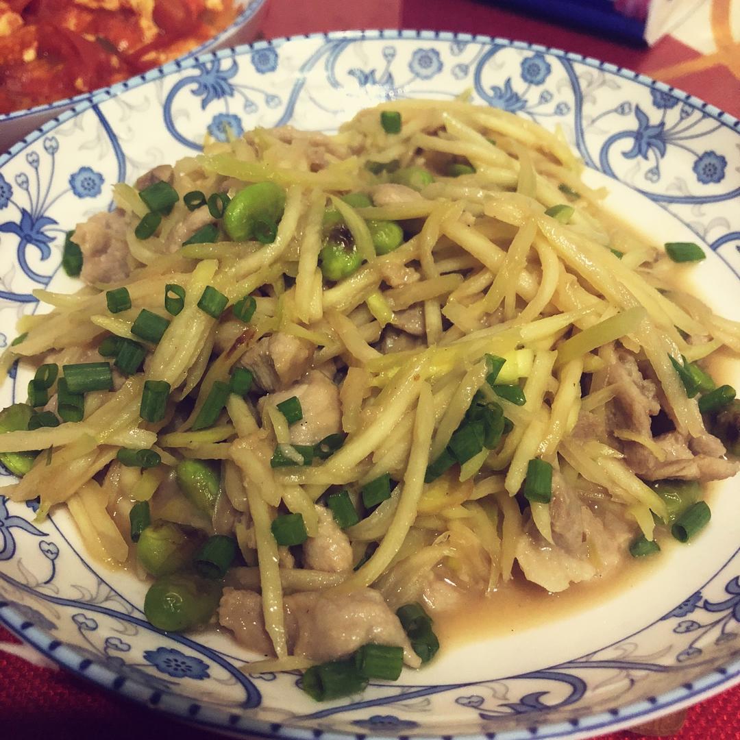 茭白青椒肉丝炒毛豆