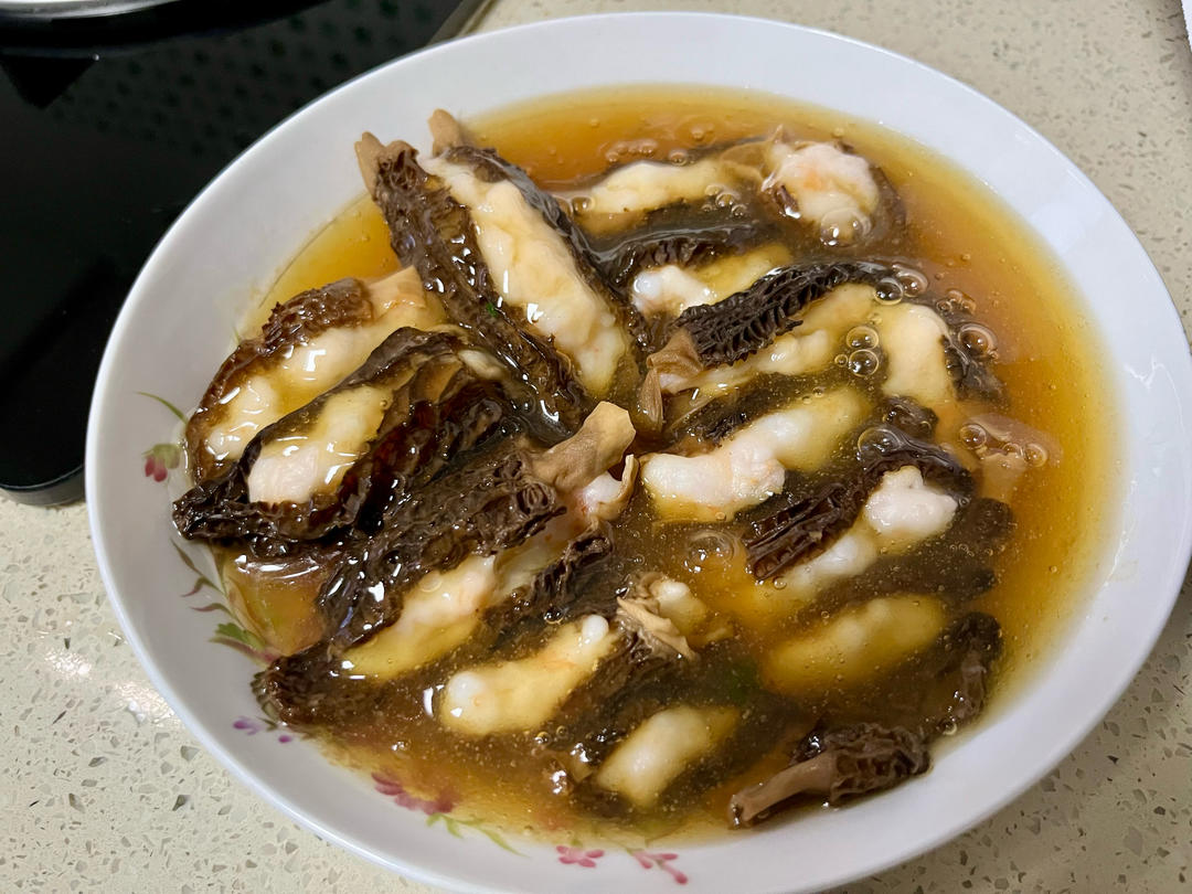 懒人快手养生菜【羊肚菌酿虾滑】