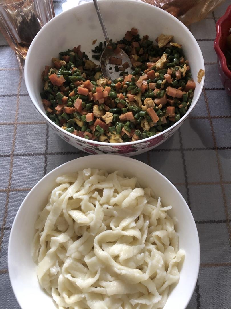 肉沫豆角（豇豆）鸡蛋盖浇面（面条）——快手菜