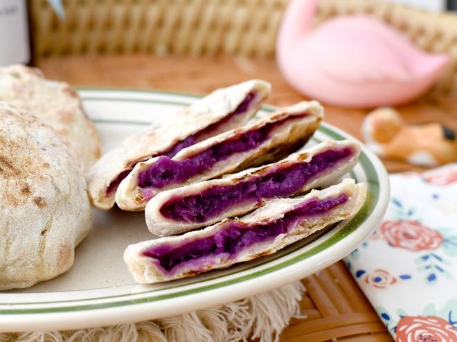 全麦紫薯小饼-柔软劲道烫面饼-无油低卡的做法