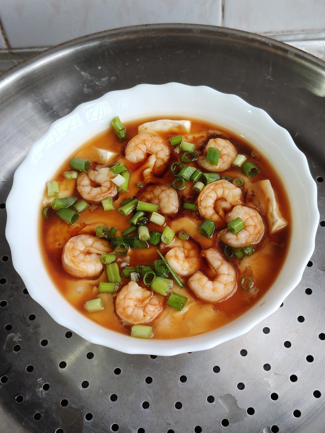 虾仁鸡蛋蒸豆腐