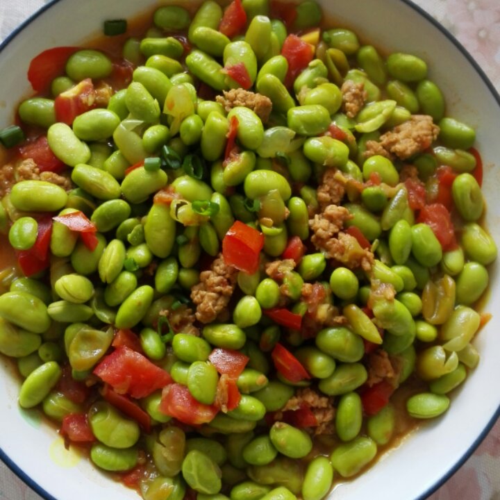 肉末番茄烧毛豆