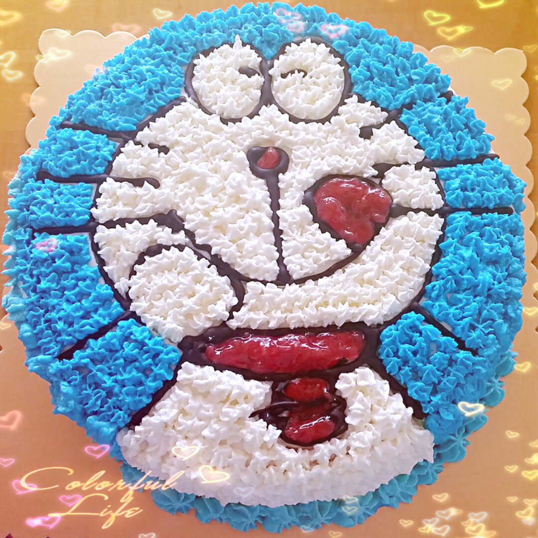 随缘500做的哆啦a梦蓝胖子卡通裱花蛋糕