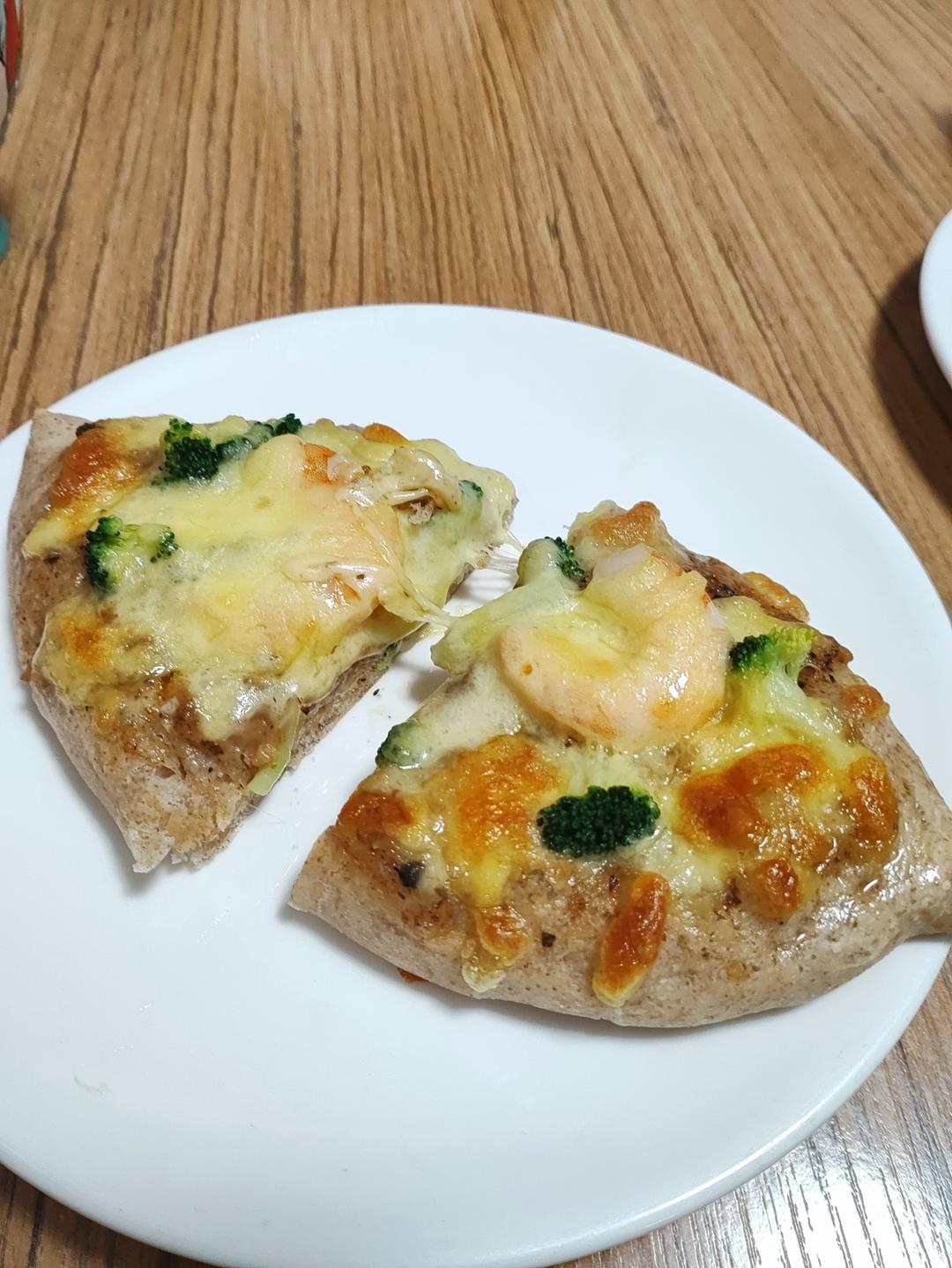 自制披萨🍕超松软蒜香奶油虾船形披萨