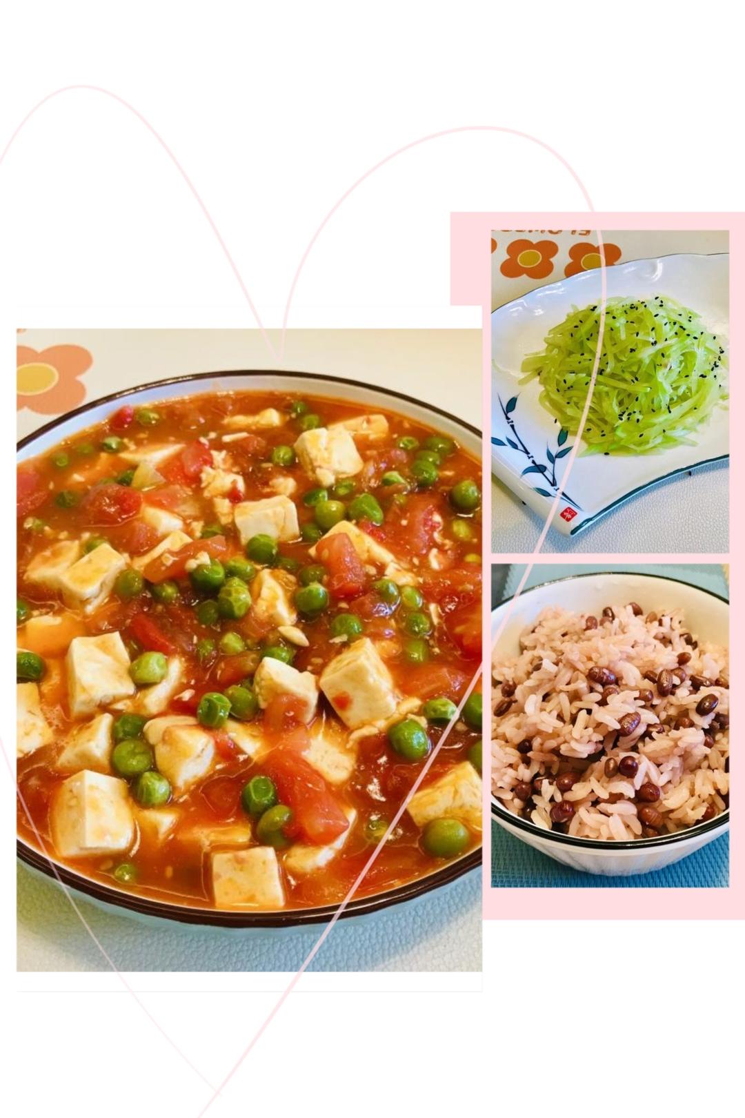 素🉑饭拌莴笋，番茄嫩豆腐的做法